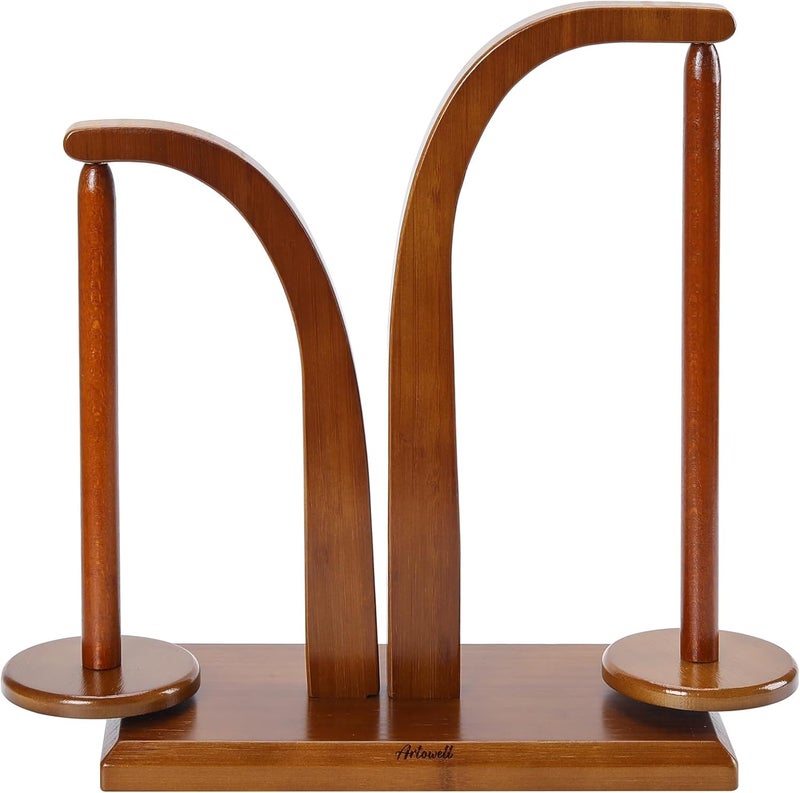 FLYKEY Yarn Holder for Knitting and Crocheting,Wooden Yarn Spinner with 2 Spindles by Artowell,an Ideal Gift for Knitting Enthusiasts Knitting,Wool Storage for Knitting Lovers in Walnut Color - Image 1